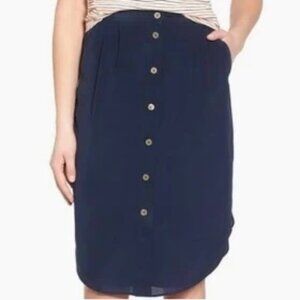 Madewell Button-Front Navy Silk Skirt